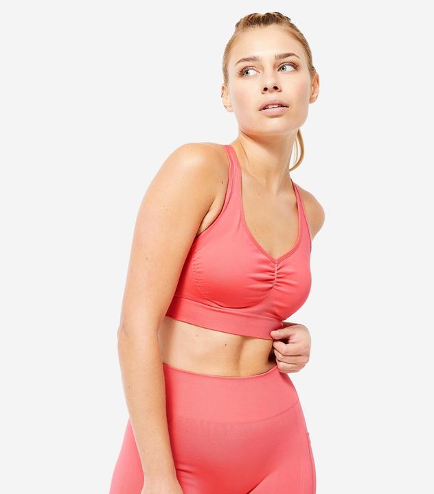 Actual product image Decathlon Sports bra light support crossed straps - pink (S)
