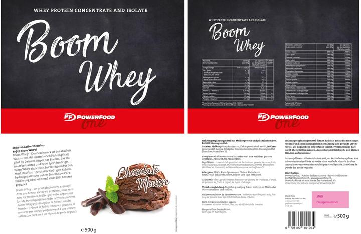 Nährwerte und Zutaten Powerfood Boom Whey (Mousse au Chocolat, 1 x, 1000 g)