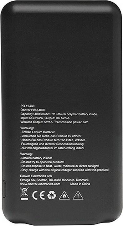 Produktbild Denver PBQ-4000 - POWERBANK MIT KABELLOSER LADEFUNKTION NACH QI-STANDARD UND SAUGNÄPFEN - 4000 mAh (4000 mAh, 14.80 Wh)
