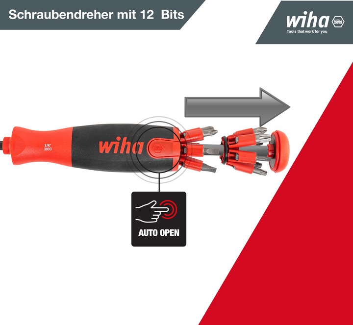Productafbeelding Wiha Magazijnbithouder LiftUp 25. magnetisch 1/4. (Gleuf, Phillipps kruissleuf (PH), Kruisvormig PZ, Pin-torx)