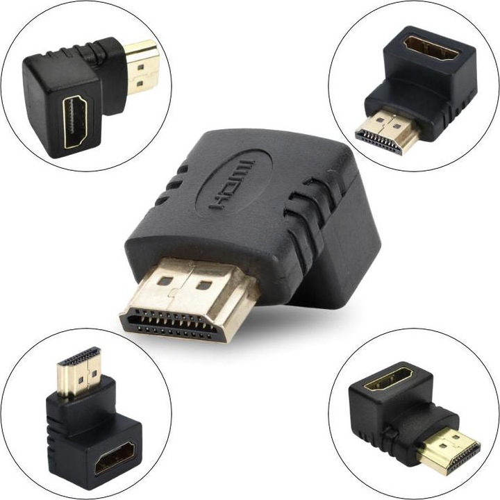 Immagine prodotto Hermex Da HDMI maschio a HDMI femmina Adattatore angolare HDMI Adattatore angolare a 90° HDMI (HDMI, 2.20 cm)