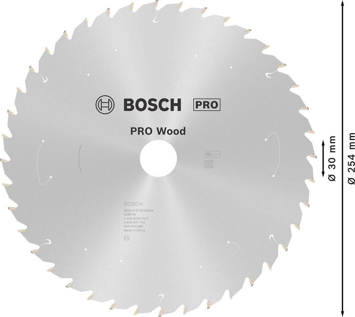 Productafbeelding Bosch Professional Zubehör Cirkelzaagblad Standaard voor hout, 254x2,2/1,6x30,40 tanden