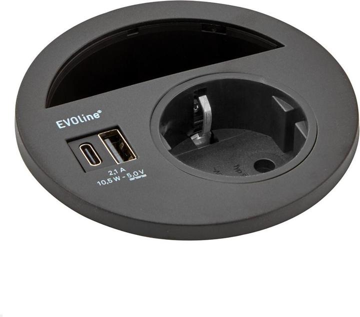 Actual product image Evoline Circle80 Einbausteckdose mit USB-Charger A/C, schwarz