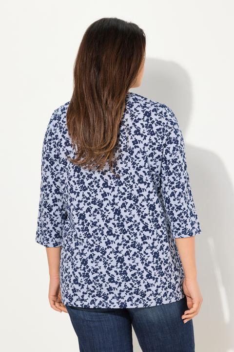 Actual product image Ulla Popken Floral 3/4 Sleeve V-Neck A-Line Tee (50, 52)