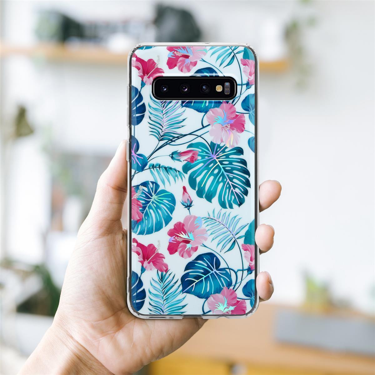 Thumbnail - Cadorabo IMD TPU Bunte Blumen & Blätter Cover (Samsung Galaxy S10), Smartphone Hülle, Weiss