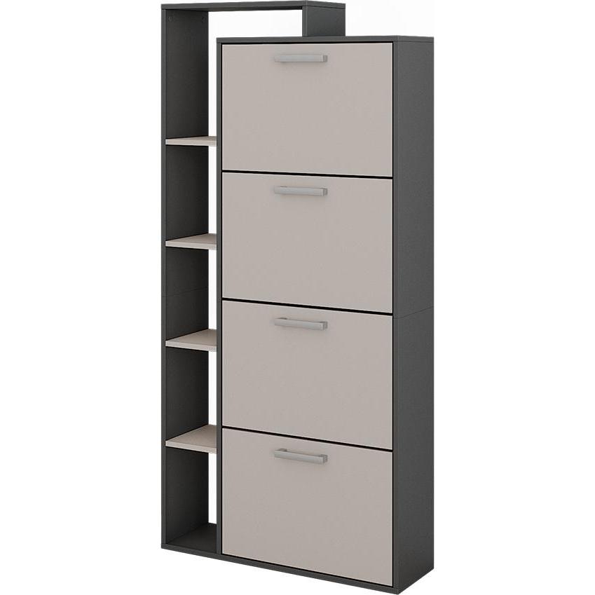 Vichy, Schuhschrank, Schuhkipper Orlando, Anthrazit/Greige, 80 x 166.1 cm mit 4 Fächern