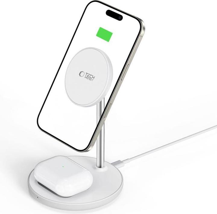 Actual product image Tech-Protect Dock station QI15W-A39 2IN1 MAGNETIC MAGSAFE WIRELESS CHARGER White (15 W)