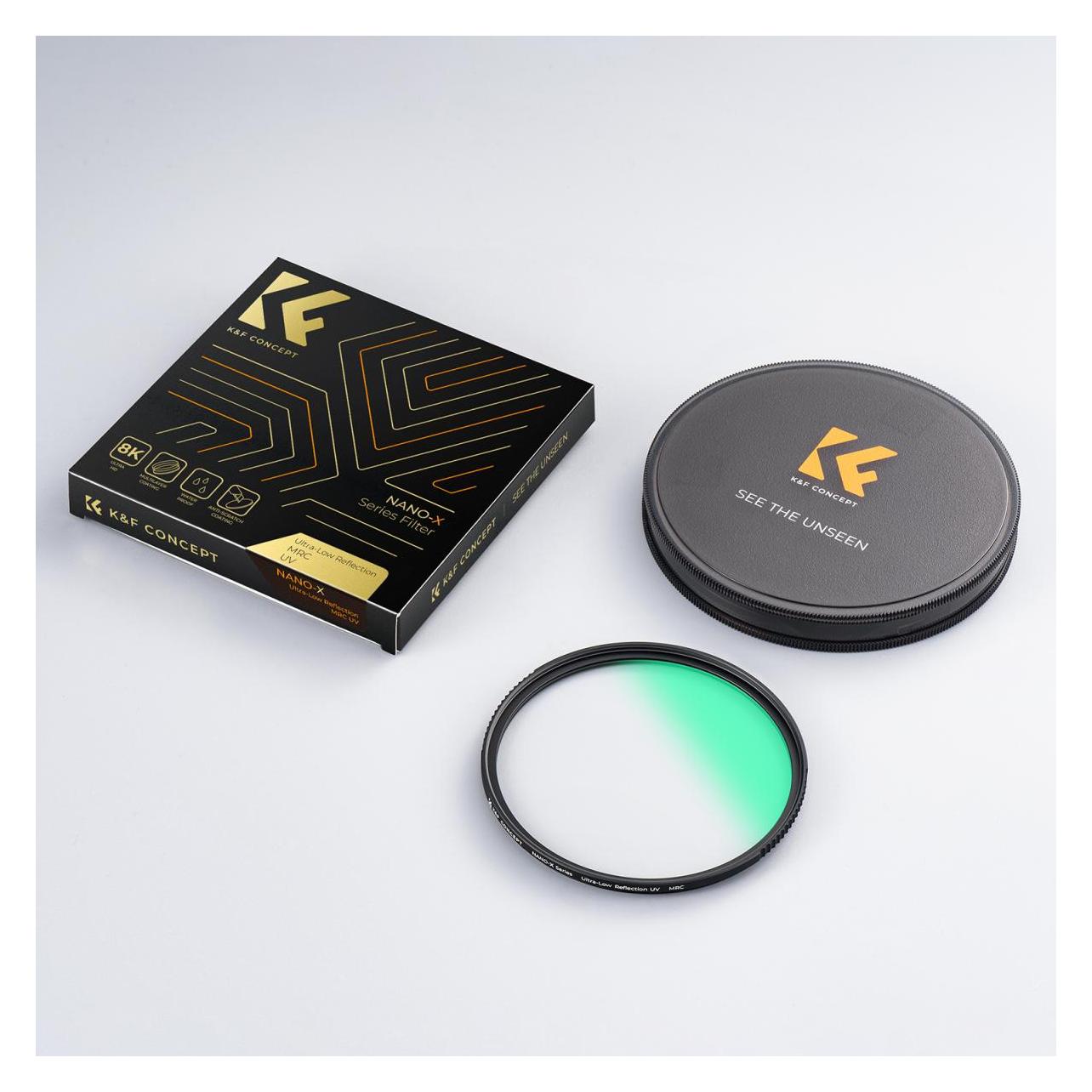 K&F Concept 82MM Ultra Low Reflection Mcuv Filter, 28 Green Coatings Hd Waterproof Anti-Scratch (Nano-X Series), Objektivfilter, Grün