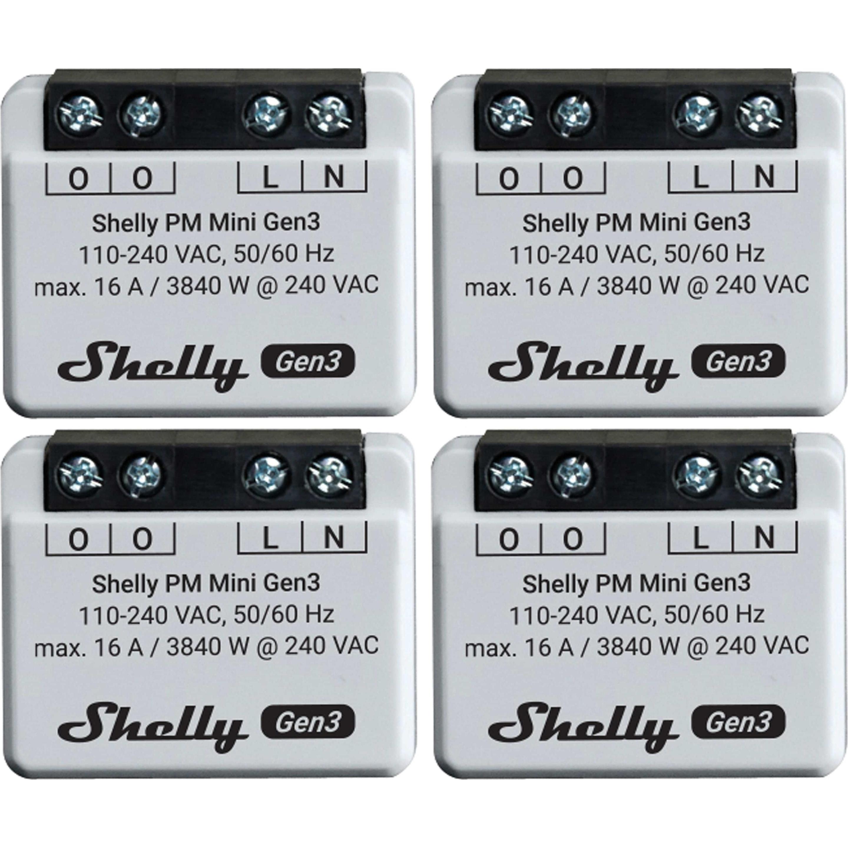 Shelly, Energiemessgerät, WLAN-Leistungsmesser Plus PM Mini Gen.3, weiss, 4 Stück