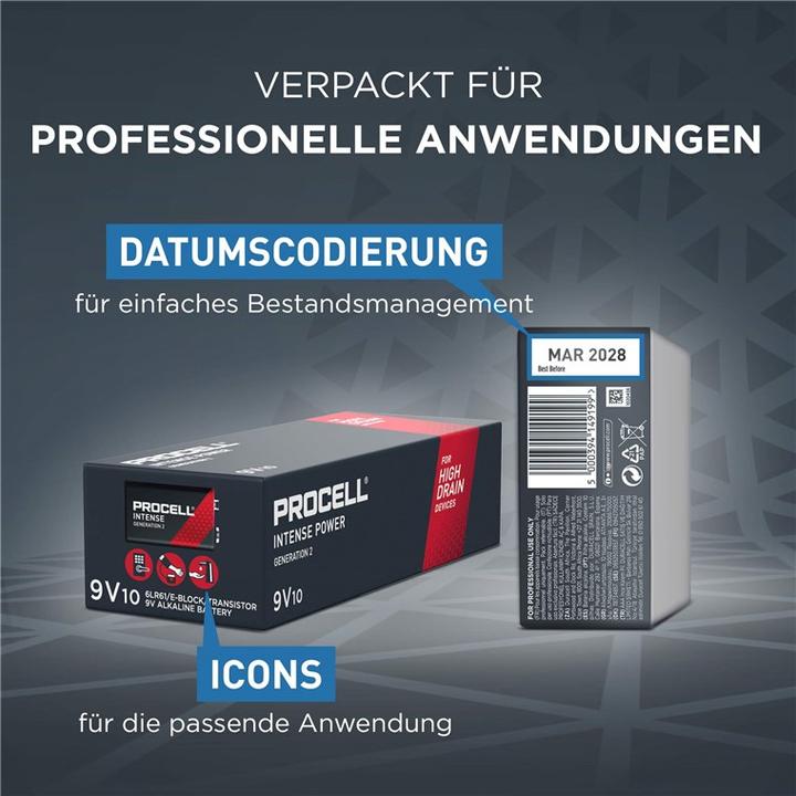 Produktbild Duracell Procell Intense Power (10 Stk., 9V Block, 673 mAh)
