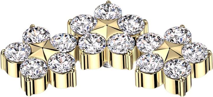 Immagine prodotto Star Piercing Dermal Anchor placcato oro tre fiori con cristalli stella argento (Titanio, senza ottone)