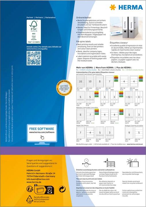 Image du produit HERMA Étiquettes de classement A4