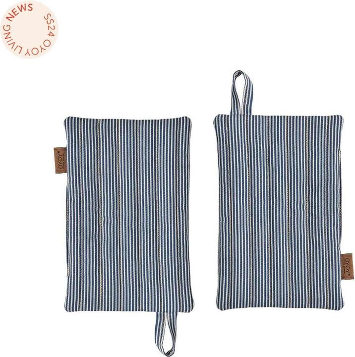OYOY Living Topflappen Striped Denim 2 Stück, Blau/Weiss (Bio Baumwolle)