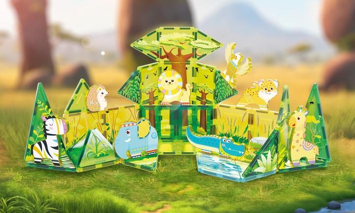 Productafbeelding PicassoTiles Picasso Tiles - Safari themed set with 8 animals (46 pcs) (PTQ12)