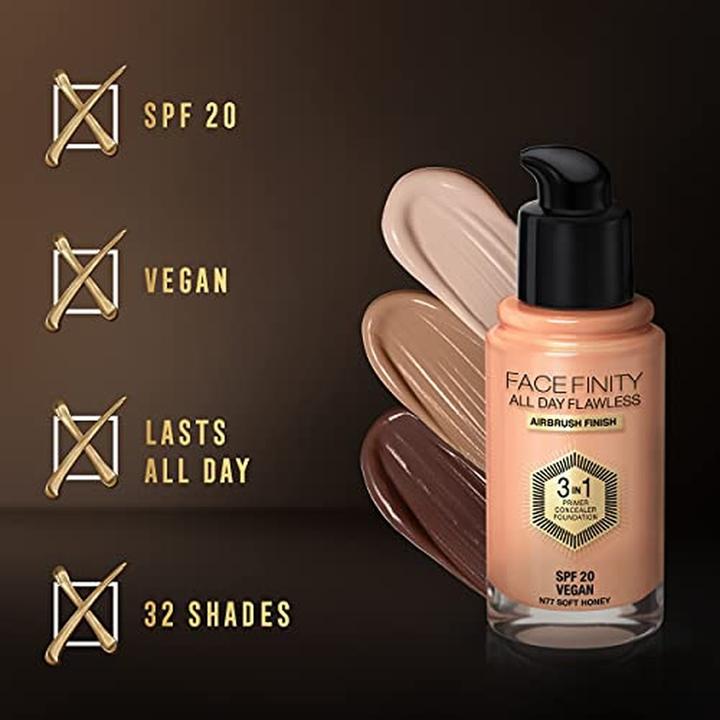 Immagine prodotto Max Factor FACEFINITY Fondotinta All Day Flawless 3in1 N. N77 Soft Honey 30ml (77 Miele morbido)