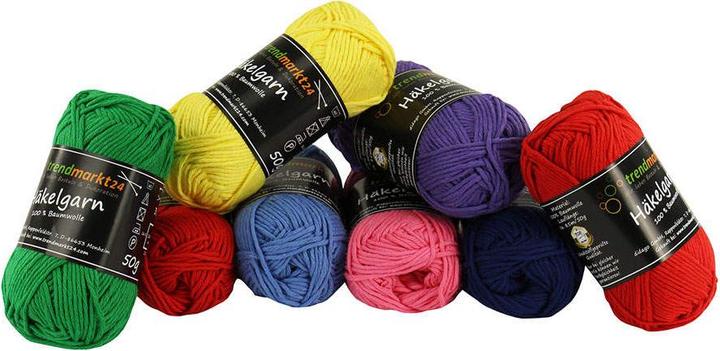 Produktbild trendmarkt24 Häkelgarn Set bunt 8 Knäuel Topflappengarn Baumwoll-Garn waschbar 60°C (680 m)