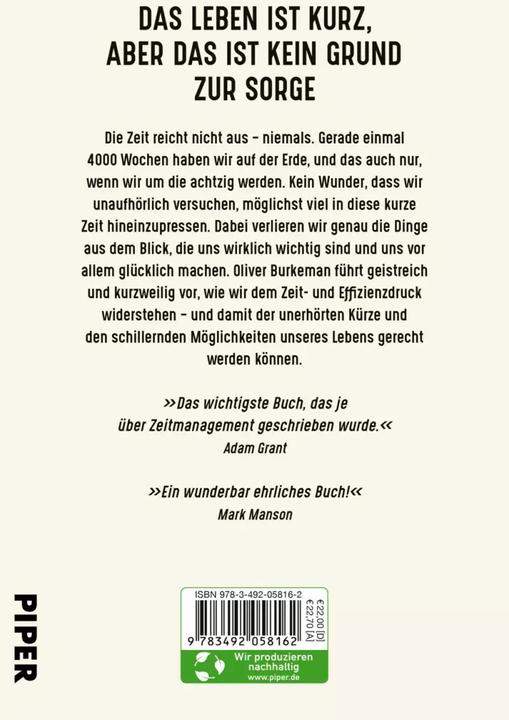 Image du produit 4000 Wochen (Allemand, Oliver Burkeman, 2022)