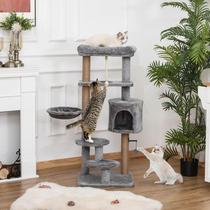 Actual product image Swisshandel24 Scratching post 120 cm jute trunk, for cats up to 5 kg, light grey (120 cm, Light grey+beige)