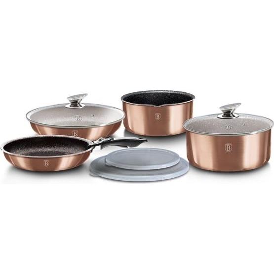 BerlingerHaus Komplet Garnków 9-ele Click Cook Metallic Line Rose Gold Bh-6147, Pfanne + Kochtopf, Rosa