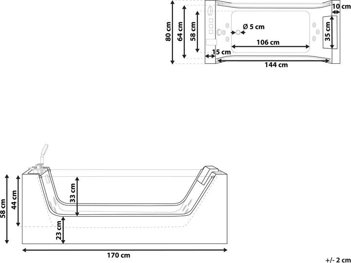 Produktbild Beliani Whirlpool Badewanne weiss freistehend rechteckig 170 x 80 cm OYON (270 l, 170 cm, 80 cm)
