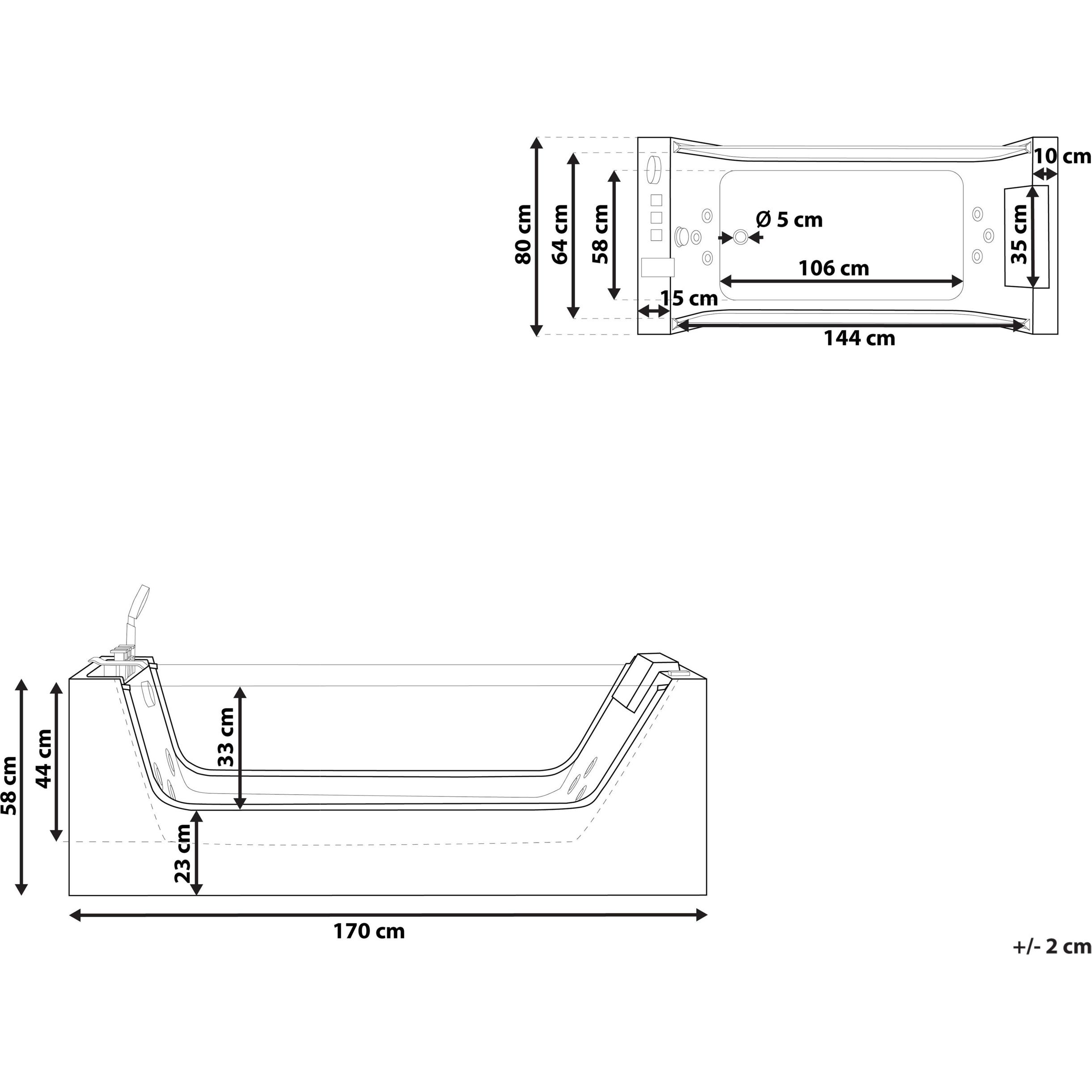 Thumbnail - Beliani, Whirlpool, Whirlpool Badewanne weiss freistehend rechteckig 170 x 80 cm OYON