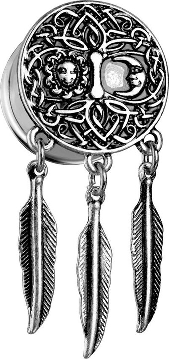 Image du produit Star Piercing Flared Plug argent Soleil et Lune avec pendentif (Laiton, Acier chirurgical 316L)