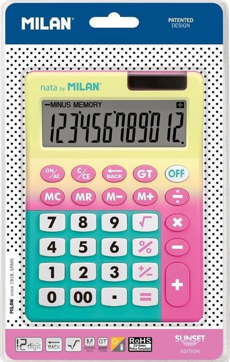 Immagine prodotto Calcolatrice 12 articoli giallo tramonto-rosa (Celle solari, Batterie)