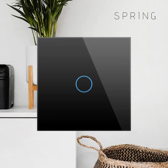 Actual product image Spring Three Gang, One Way Touch Switch, Glass Black
