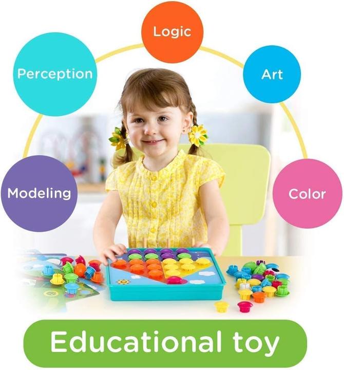 Immagine prodotto Activity Board Gioco del mosaico per bambini, gioco educativo del mosaico con 18 piastre colorate e 50 perline.