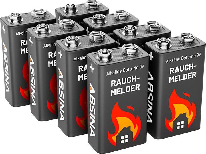 Absina 9 V Batterie 9V Alkaline Rauchmelder Batterien (8 Stk., 9V Block)