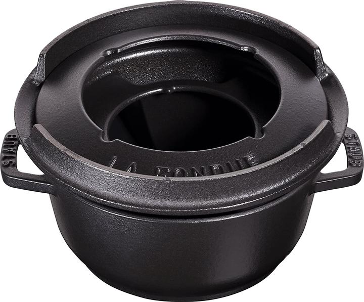 Image du produit Staub Fondue Set schwarz m. 2 Griffen, rund. 16 cm (Fondue bourguignonne, Fondue au fromage, Fondue chinoise)
