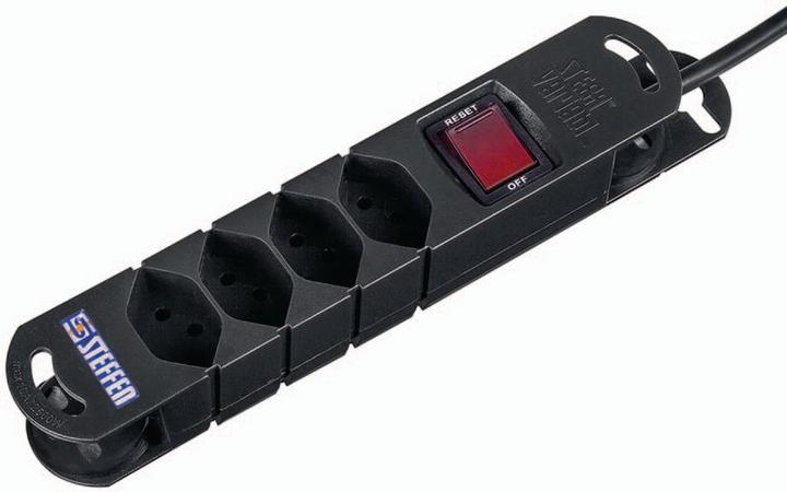 Produktbild Steffen Steckdosenleiste TIDE 4xT13 3m mit Schalter und Haftmagnete sw (4 x, Typ 13, 3 m)