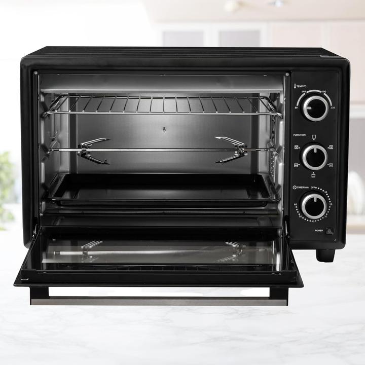 Actual product image Icqn Vrijstaande Oven - 50L - Convectie Mini Oven - Hetelucht & Grillfunctie - Gemailleerde Holte - Zwart