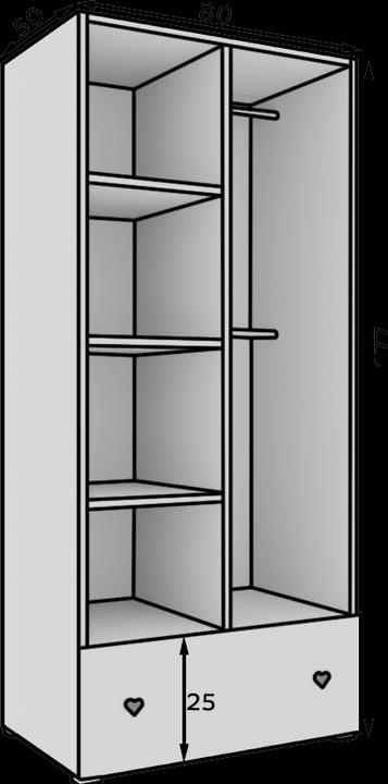 Actual product image ADRK Furniture Emily wardrobe with hinged doors and a heart-shaped handle (grey) (80 cm)
