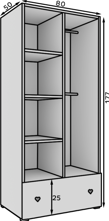 Produktbild ADRK Furniture Schrank Emily mit Drehtüren und einem griff in Herzform (grau) (80 cm)