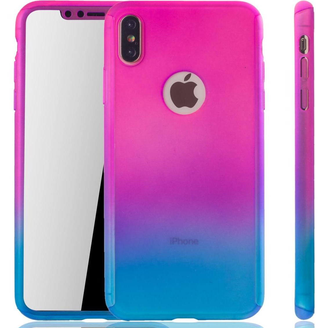 König Design Hülle Handy Schutz für Apple iPhone XS Max Full Case Cover Displayschutz Blau (Apple iPhone XS Max), Smartp...