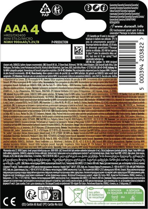 Immagine prodotto Duracell Ricarica Ultra (4 pz., AAA / LR03 / Micro / R03 / AM4 / MN2400 / KR03, 900 mAh)