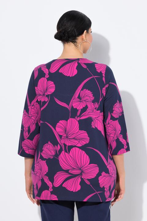 Immagine prodotto Ulla Popken Maglia dal taglio svasato con fiori, scollo a tunica e maniche a 3/4 (54)
