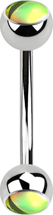 Actual product image Star Piercing Micro banana silver with two iridescent green balls (Surgical steel 316L, without brass)