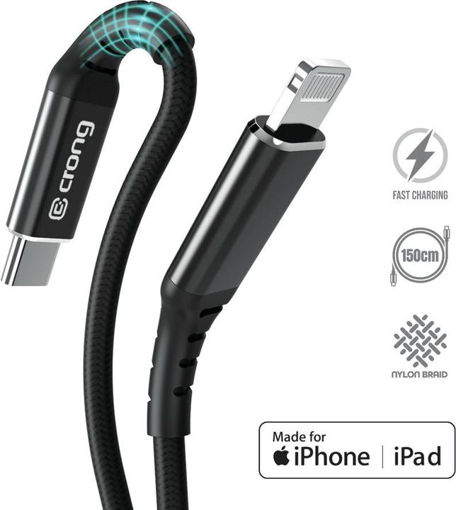Actual product image Crong USB USB-C - lightning cable, 1.5 m black (CRG-AL15USCL-BLK) (1.50 m, USB 3.0)