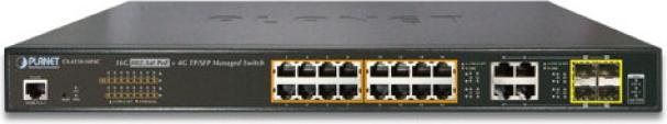 Image du produit Planet 16 ports 10/100/1000T 802.3at PoE + 4 ports Gigabit (20 ports)