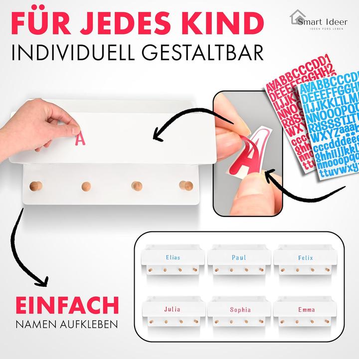 Image du produit Smart Ideer Kindergarderobe mit Holzablage und 4 Haken