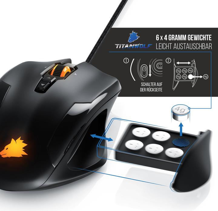 Image du produit Titanwolf Souris laser de jeu avec 12 boutons programmables | Souris avec 10800 dpi | Taux d'interrogation (Filaire)