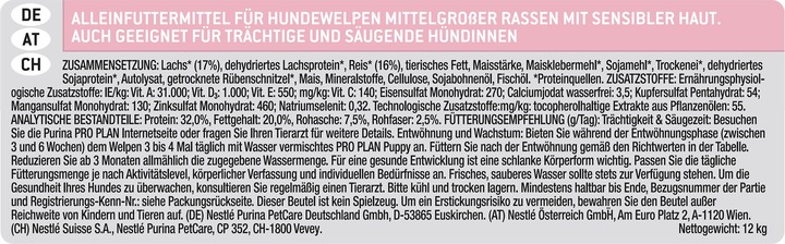 Nährwerte und Zutaten Pro Plan Medium Puppy (Junior, 1 Stk., 12000 g)