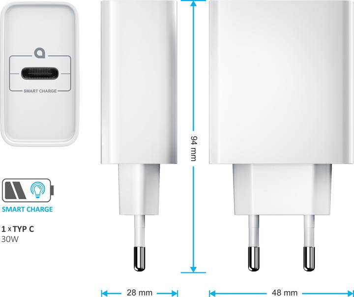 Produktbild Aplic USB Ladegerät USB C Netzteil, Power Delivery 30 Watt, USB Charger, Ladeadapter, weiss (30 W)