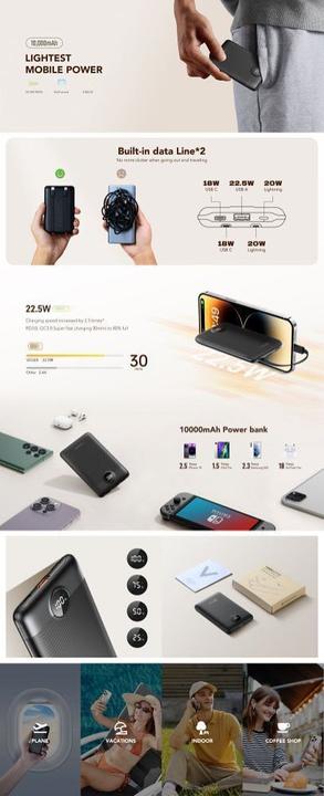 Actual product image Veger C11 VG-W1170 PowerBank 10000mAh smallest PD20W with cables bulit-in (10000 mAh, 22.50 W, 38.50 Wh)
