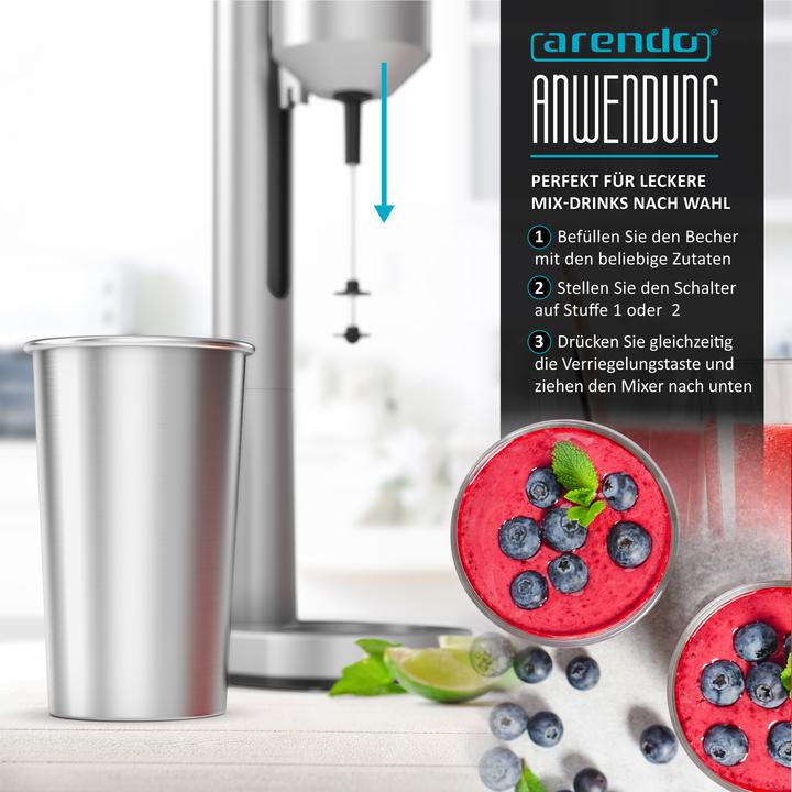 Produktbild Arendo Getränkemixer mit Mixbecher für Protein Shakes oder Cocktails, 22.000 U/min, 500 ml Volumen, chrom (100 W)