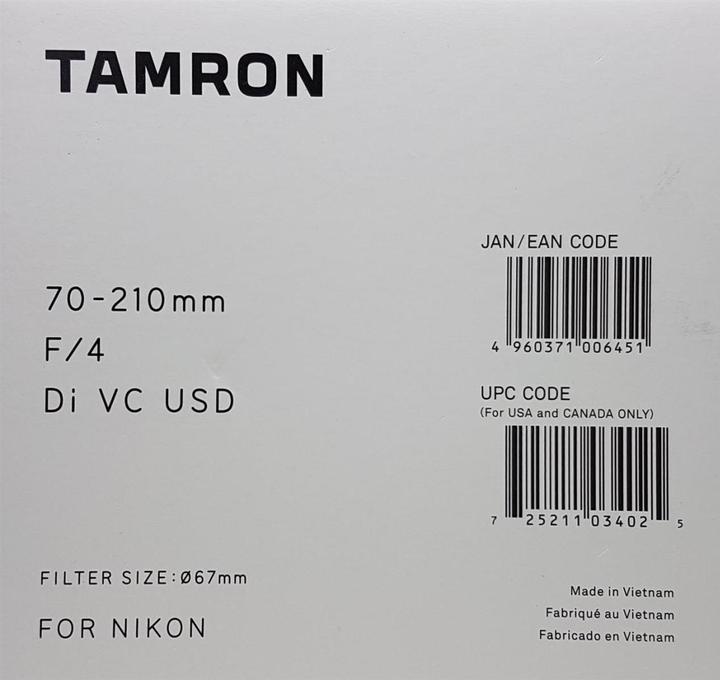 Immagine prodotto Tamron AF 70-210mm f / 4.0 Di VC USD, Nikon F (Nikon F, Full frame)