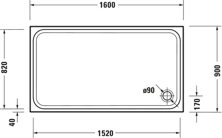 Actual product image Duravit Rectangular shower tray D-CODE with anti-slip, white 1600x900x85mm (160 cm, 90 cm)