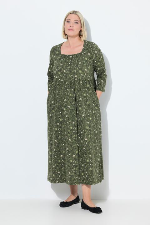 Produktbild Ulla Popken Jersey-Maxikleid, Blüten, A-Linie, Carré-Ausschnitt, 3/4-Arm (60)